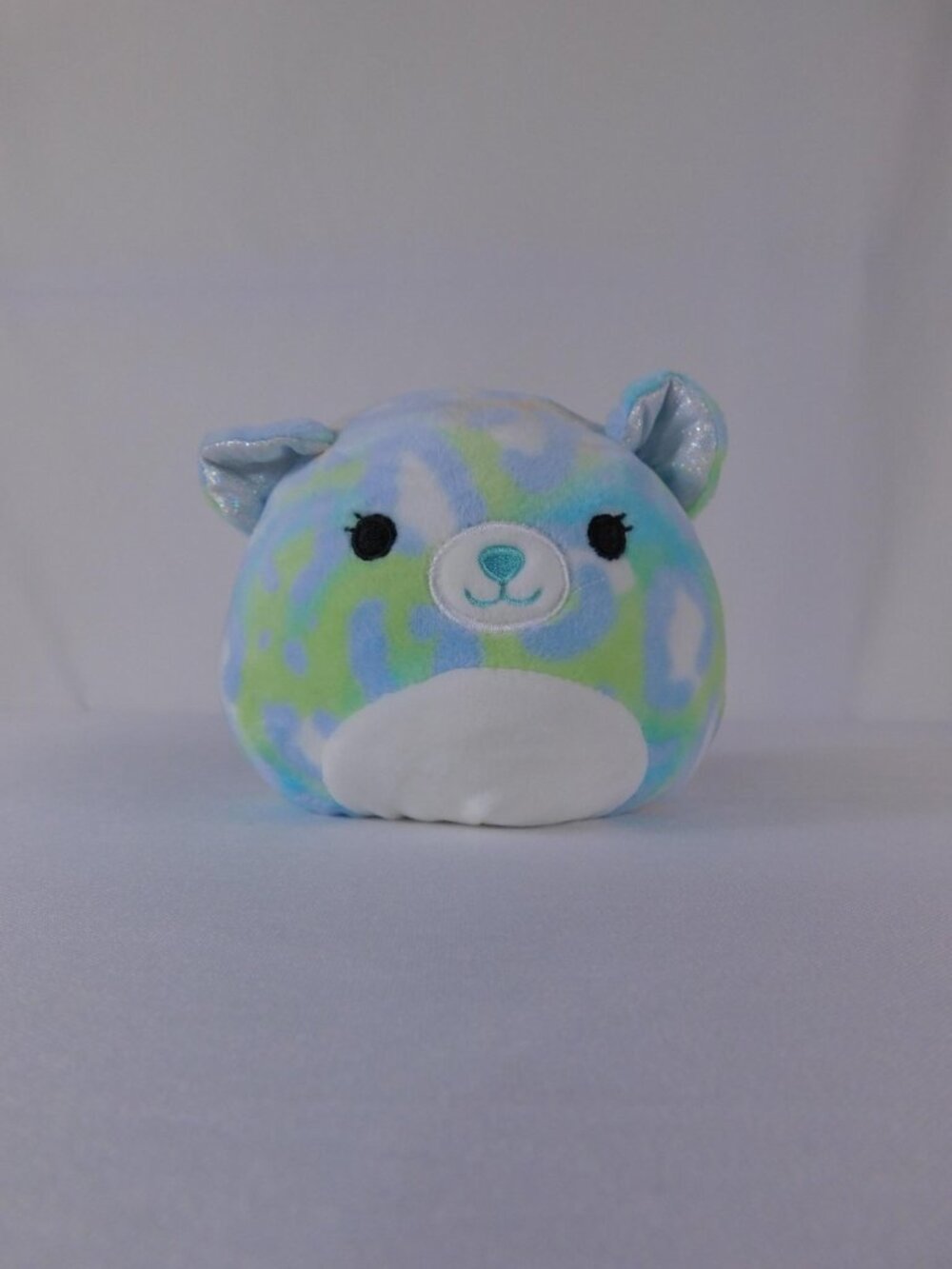Reversible Green Cat Plush Stuffed Toy Small Pastel Multicolor Leopard Kitty